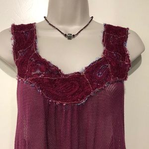 Free People deep brandywine mesh tank w/rosette